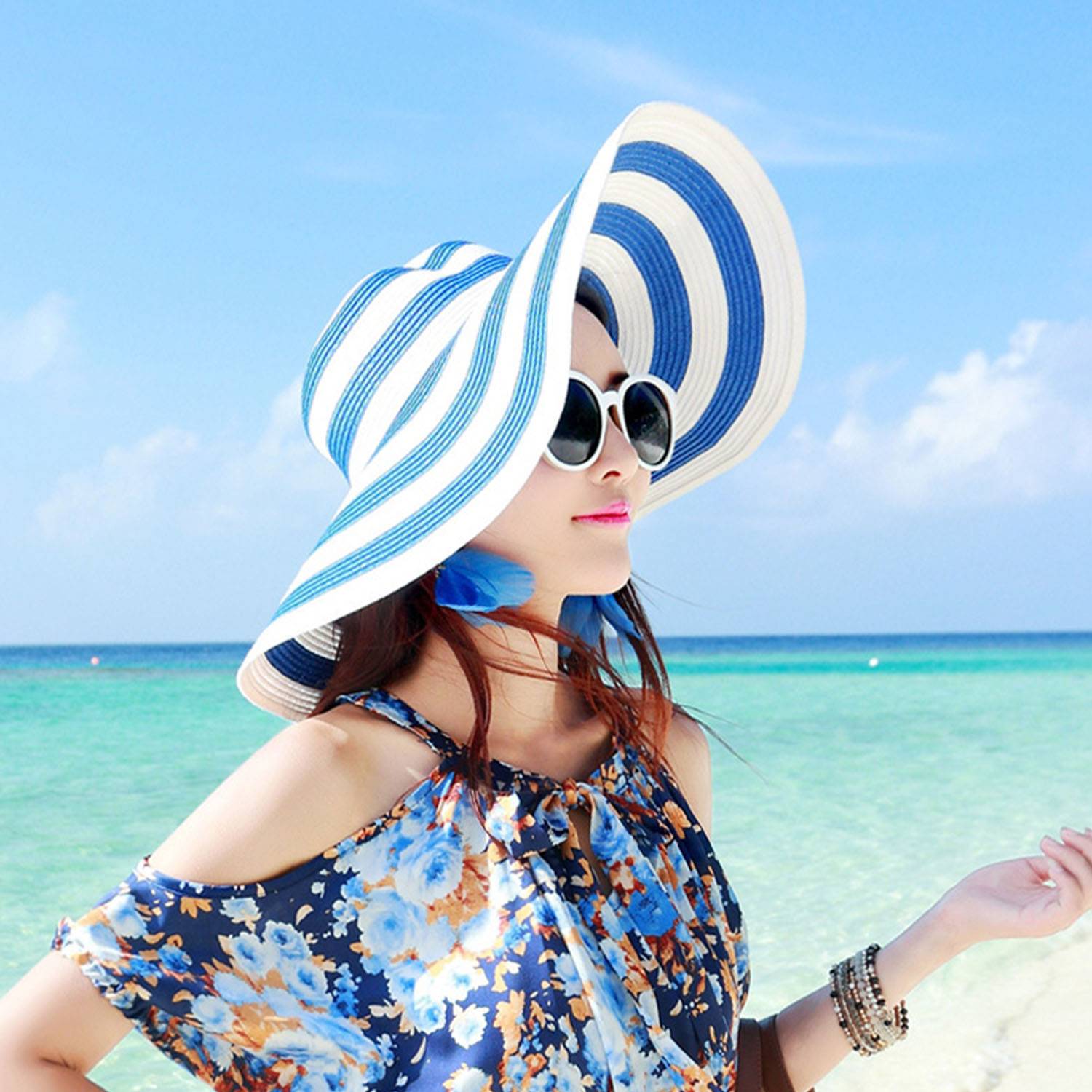 Women Summer Stripe Beach Hat 5