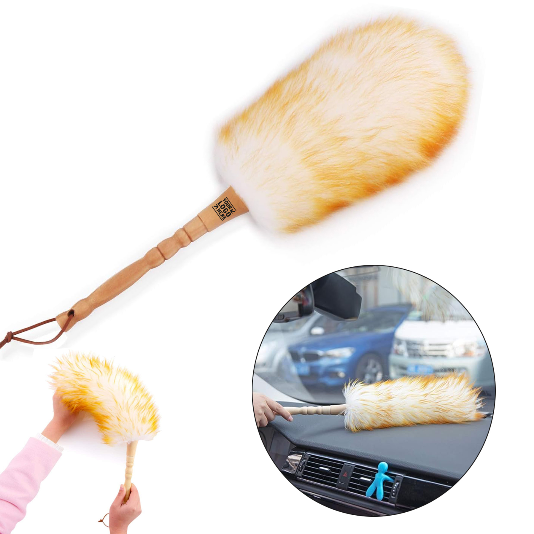 18.9 inch Long Solid Wooden Handle Window Bookshelve Natural Feather Lambswool Duster  2