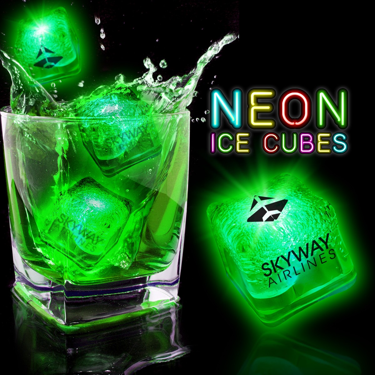 Neon Green Lited Ice Cubes(Pad Print)