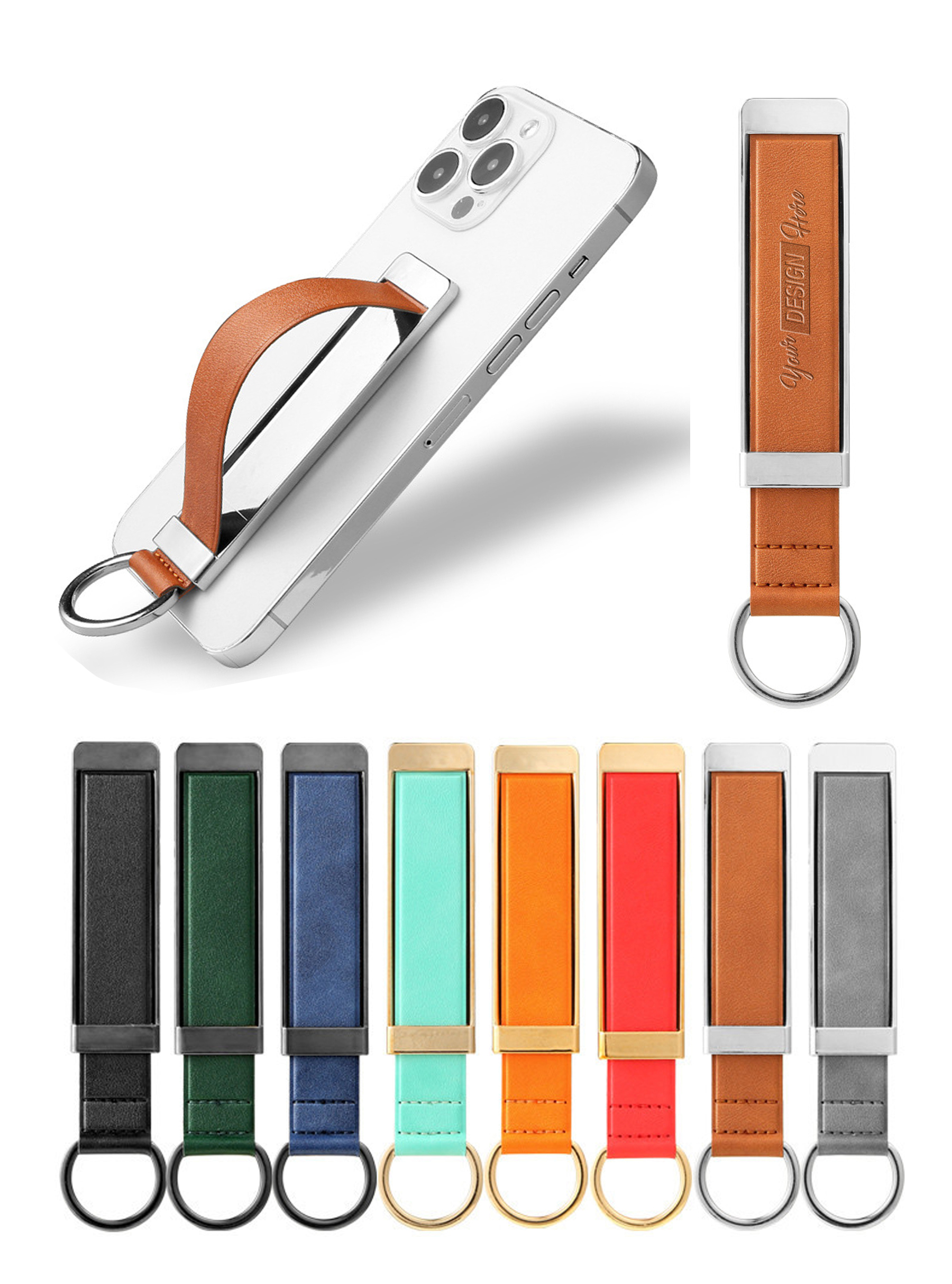 2-in-1 PU Leather Mobile Finger Grip Holder 2