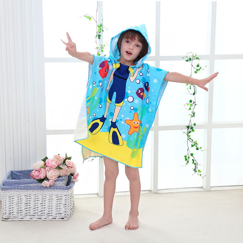 Kid Hooded Bath Beach Towel Poncho 3