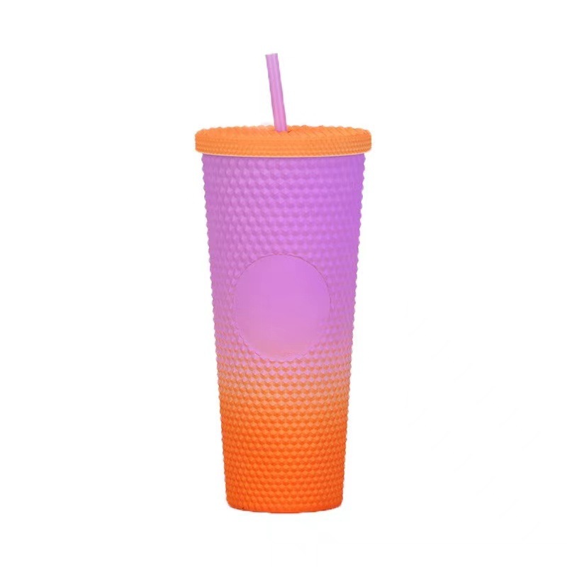 Double Plastic Straw Cup large capacity creative 710ml Durian Cup tie hand cup portable diamond cup 3