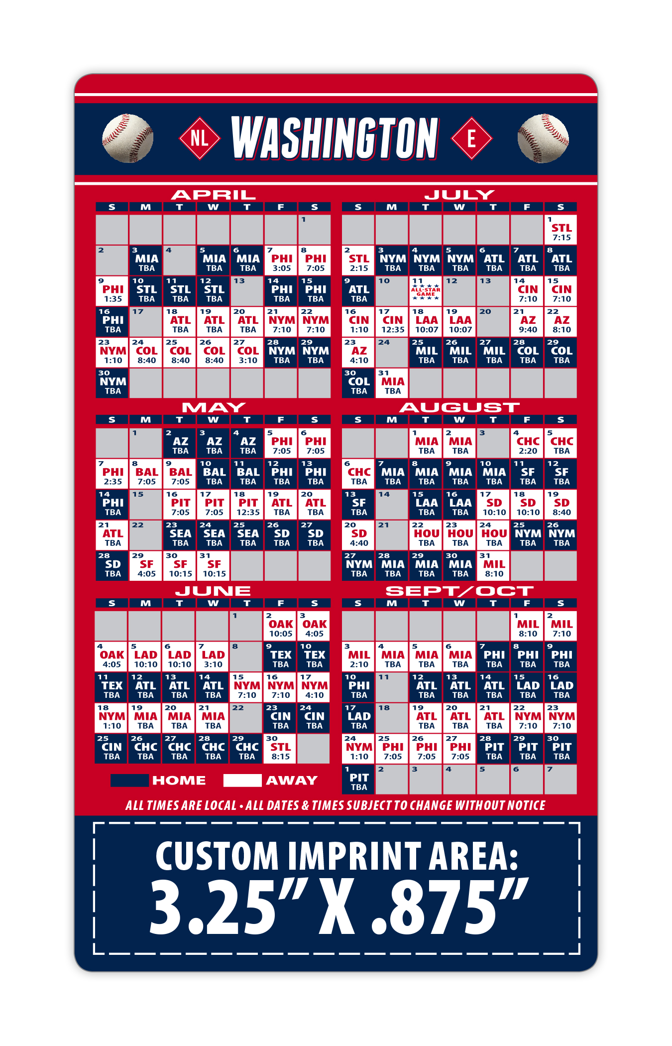 Magnet Sport Schedules - 3.5x6 Baseball Round Corners - 20 mil. 3