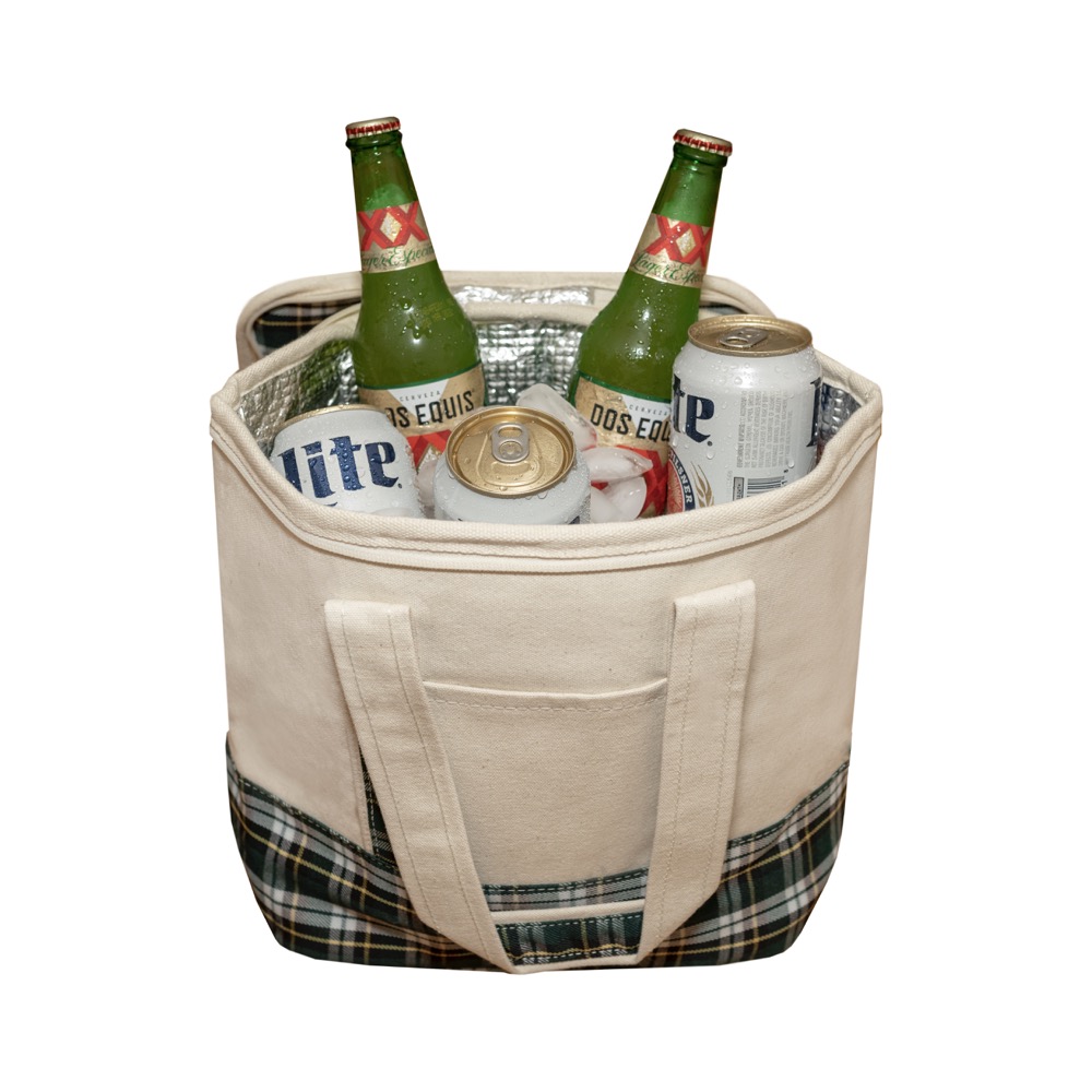 18 oz Insolated Plaid Cooler Tote 5