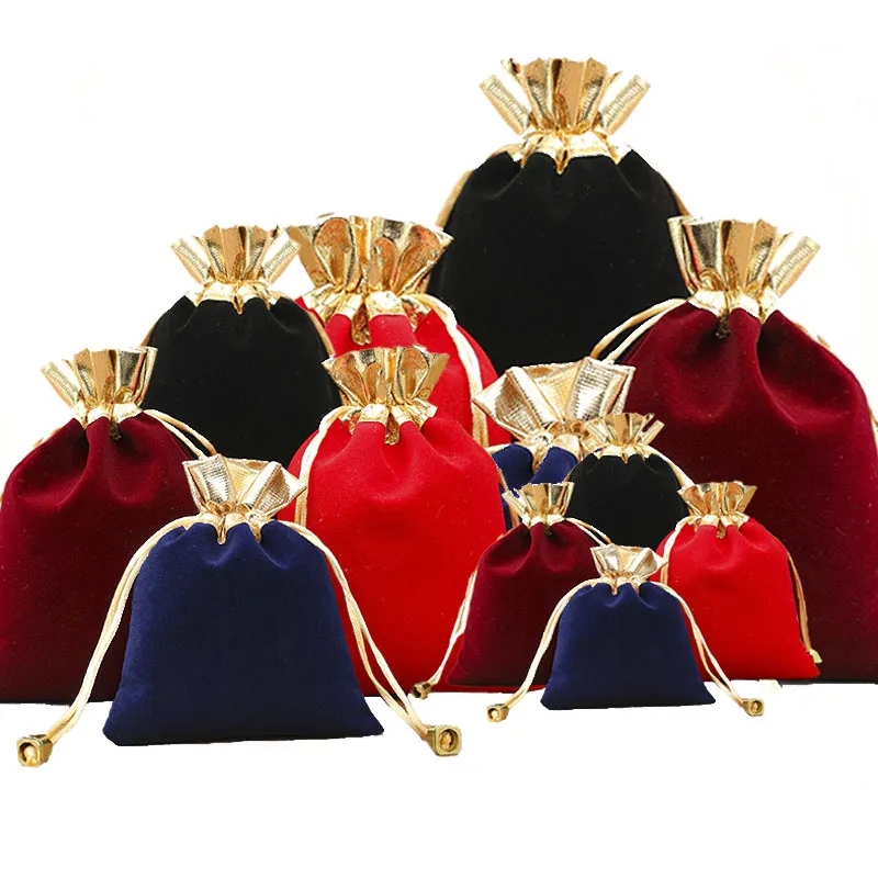 Velvet Gold Trim Drawstring Jewelry Gift Pouches 3