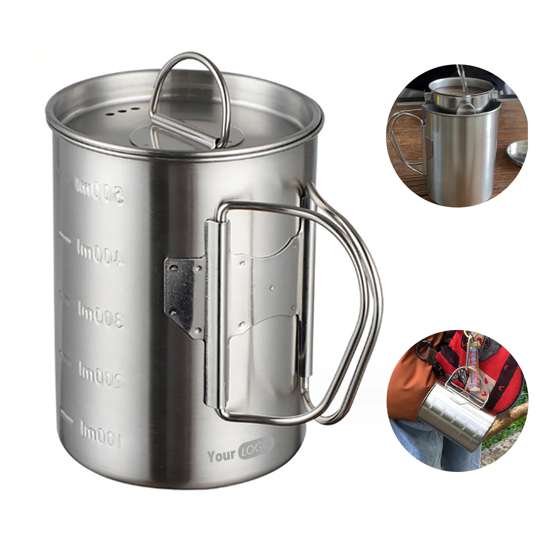 Stainless Steel Outdoor Camping Mug with Foldable Handle 2