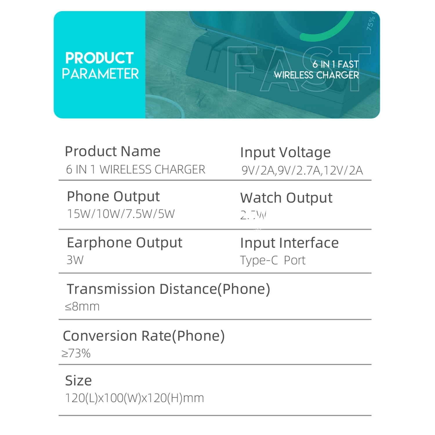 Wireless Charger 6 In 1 Fast Charging Station 15W 2