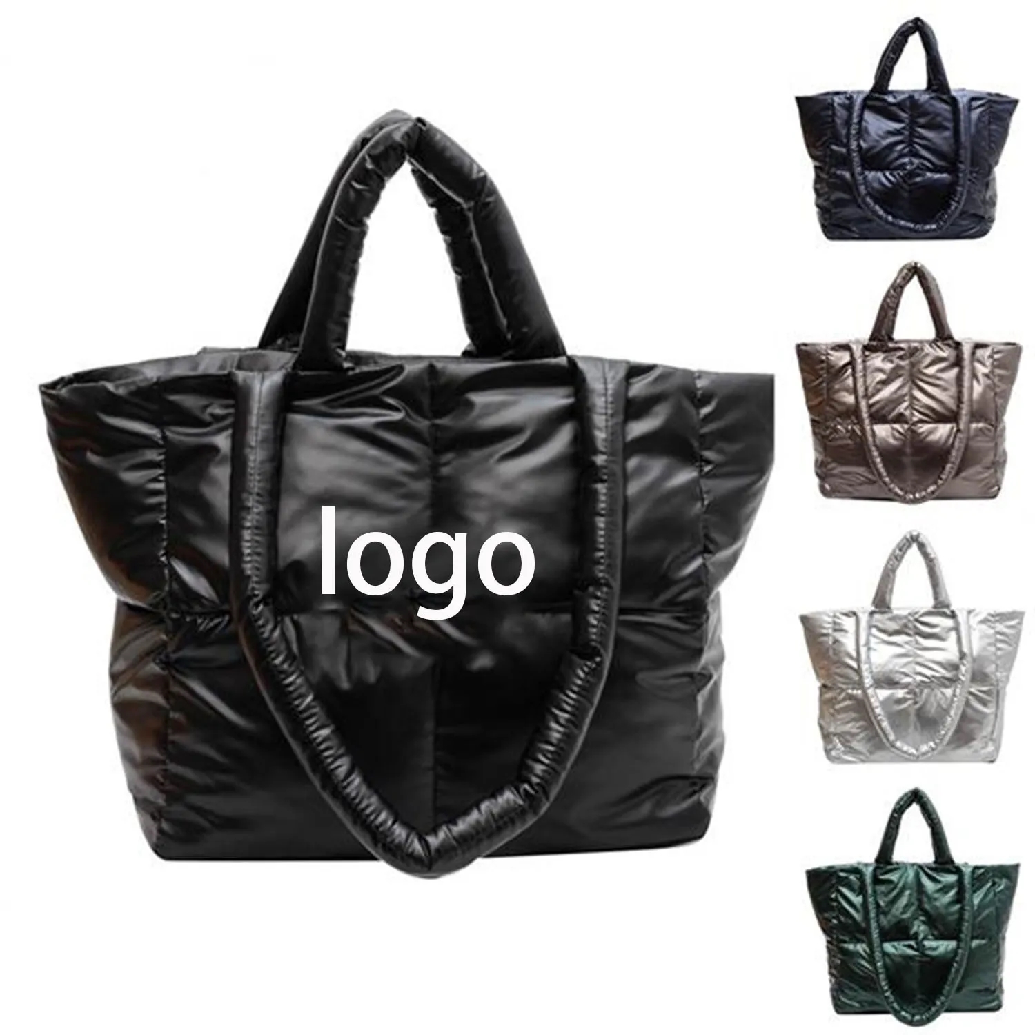 Quilted Puffer Down Cotton Winter Tote Bag 4