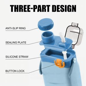 Dual Lid Leakproof Foldable Silicone Sports Bottle 7