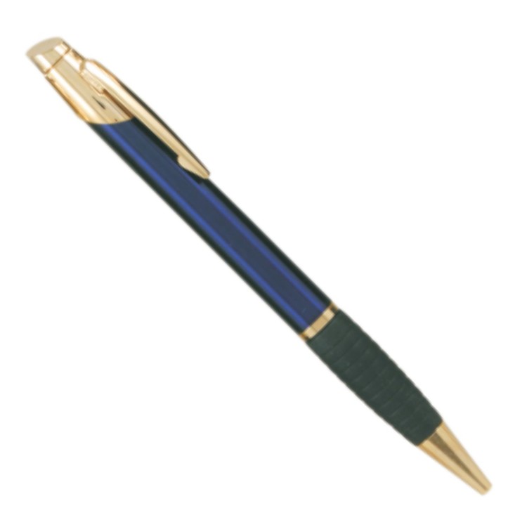 Laser Engraved Blue Gloss Ballpoint Pen with Gold Trim 2