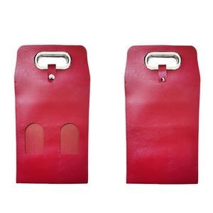 Buckled Dual Bottles PU Leather Wine Bag With Window And Metal Handles 8
