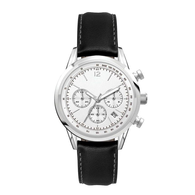 WC3065 34MM STEEL SILVER CASE, CHRONOGRAPH MVMT, WHITE DIAL, DTE DISPLAY, LEATHER STRAP, FLAT MINERAL CRYST 2