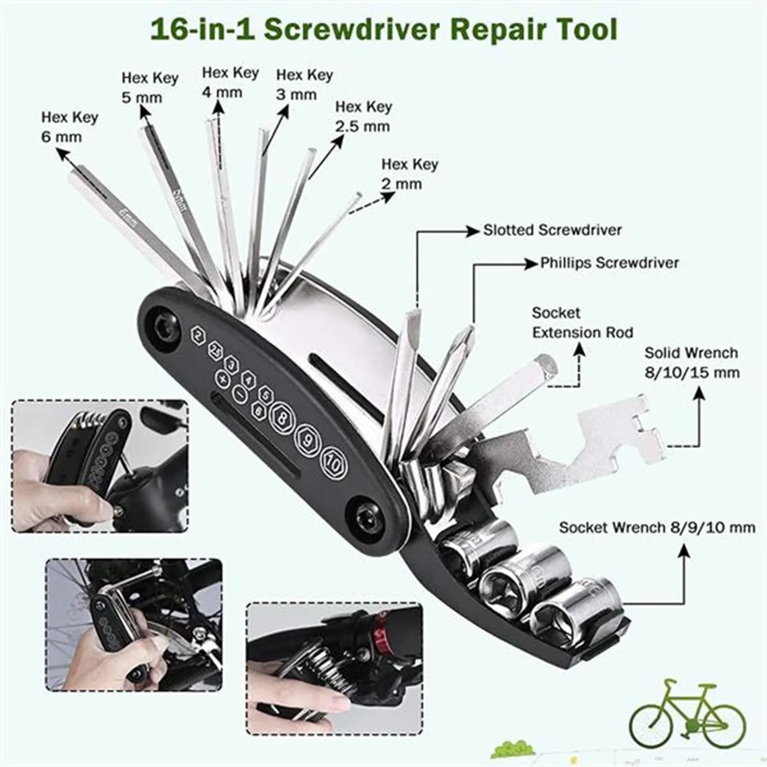 Bike Repair Kits With 16 in 1 Multi-Function Tools And Pump 2