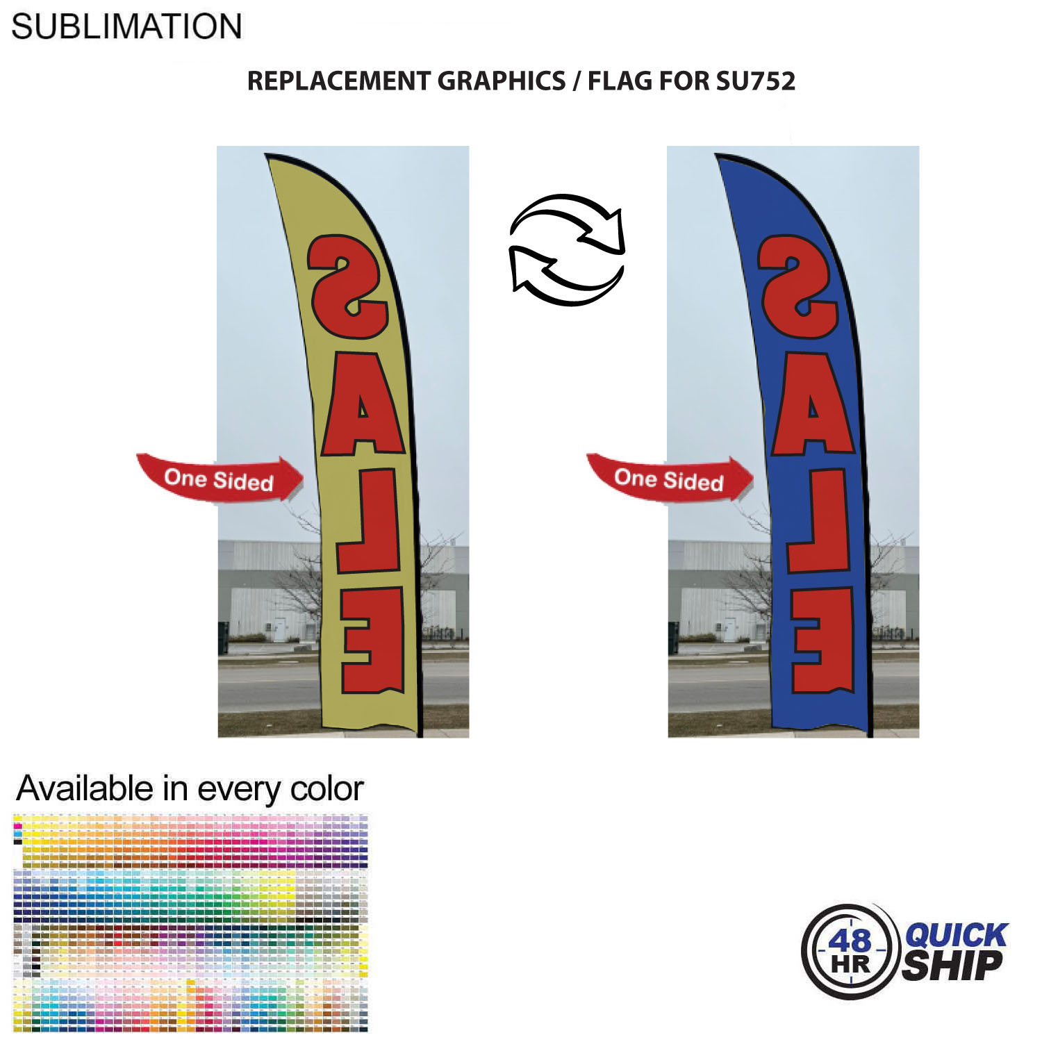 48 Hr Quick Ship - Replacement Flag for 15' Large Feather Flag Kit, Full Color Graphics One Side