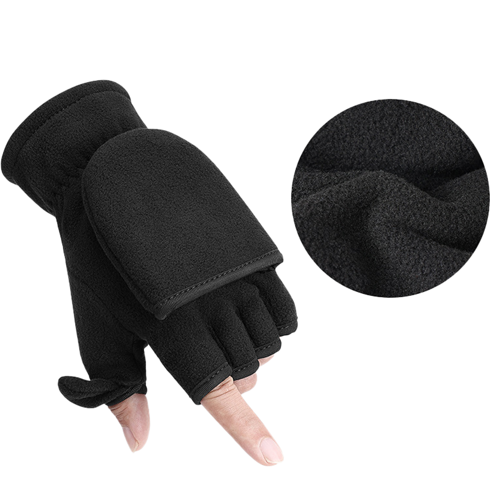 Fleece Thickened Flip-Top Fingerless Gloves Warm Handwear 3