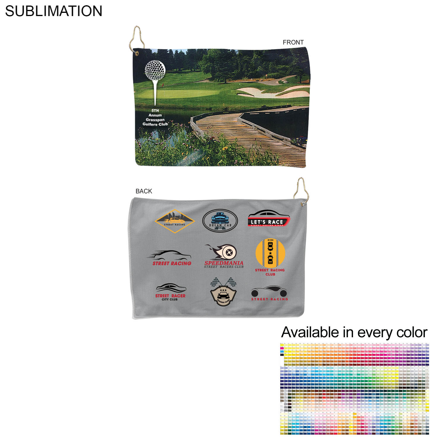 Microfiber Dri-Lite Terry Golf Towel, Finished size 12x18, Nofold Grommet & Hook, Sublimated 2 sides 4