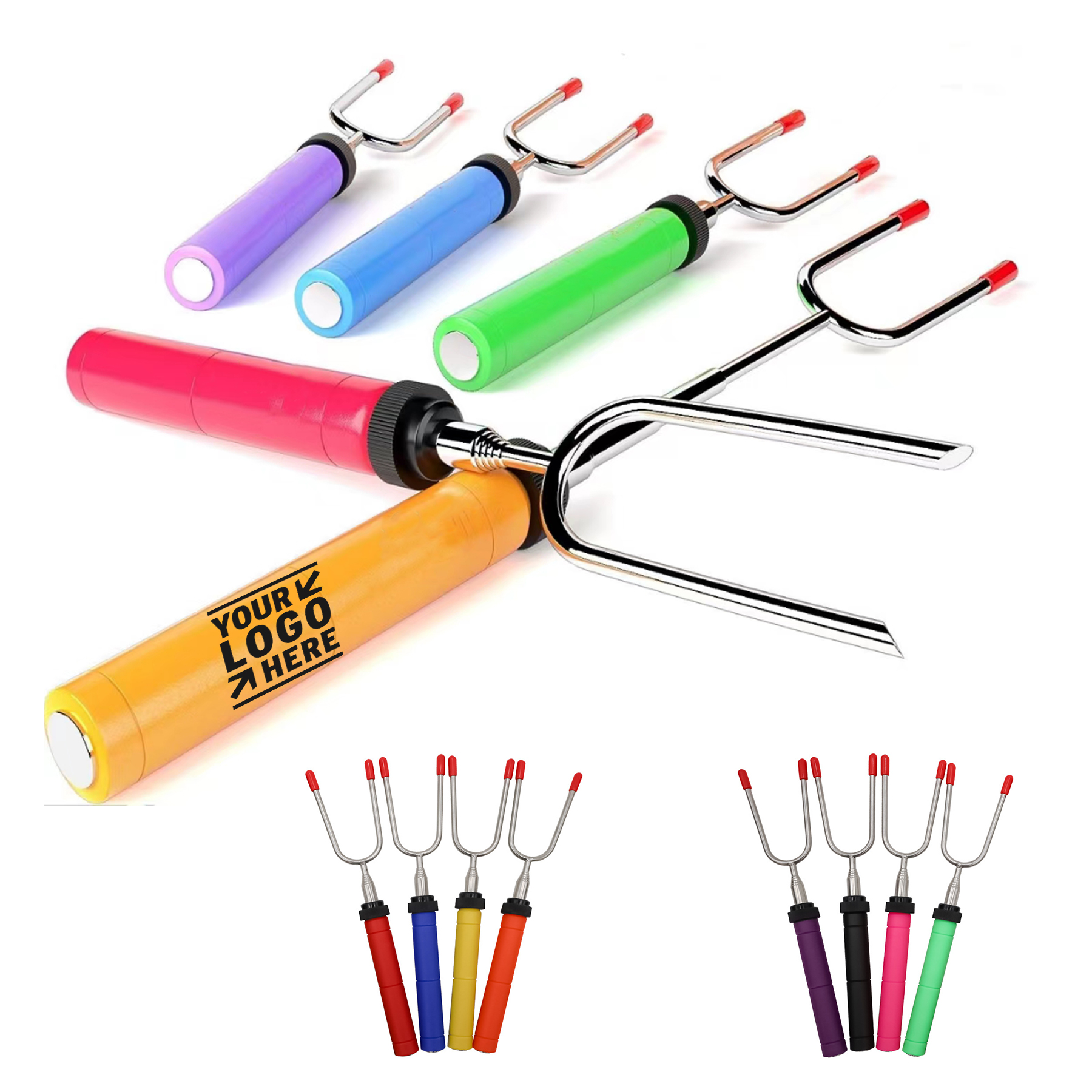 Camping Marshmallow Roasting Sticks Forks Kit Telescoping Stainless Steel Cookware Set 2