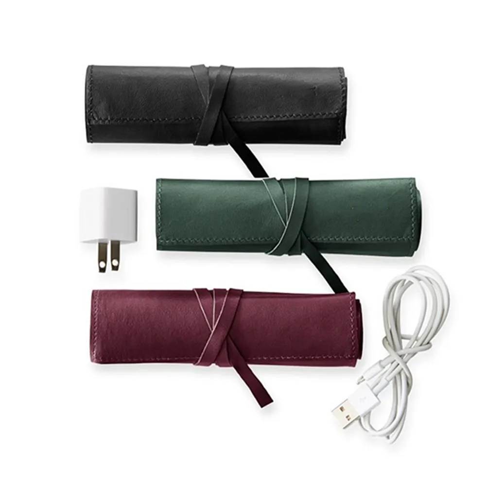 Custom Leather Organizer Cable Roll Bag 4