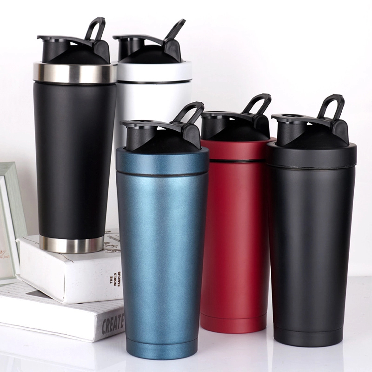 Shaker Cup Insulated Stainless Steel Bottle with Wire Whisk 6