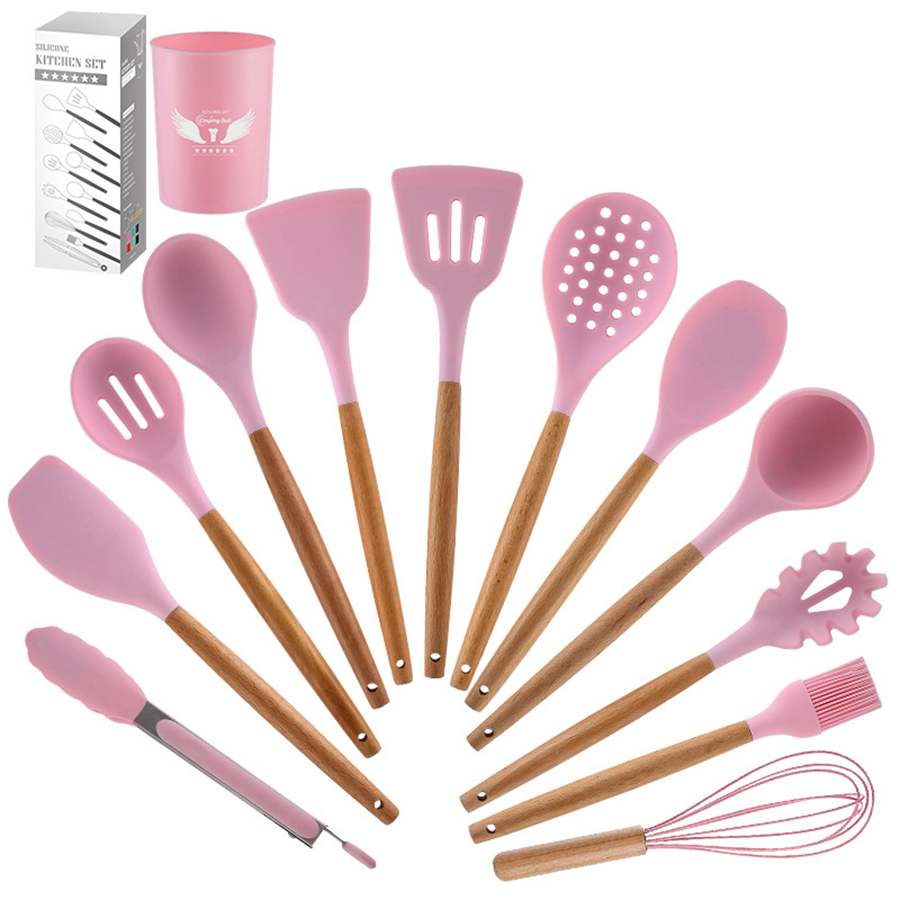 13pcs Silicone Cooking Utensils Set with Wooden Handles 2