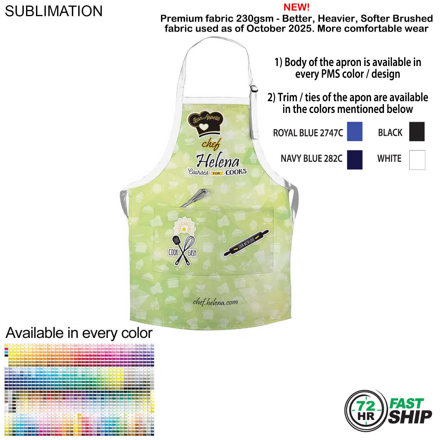 72 Hr Fast Ship - Domestic made Bib Apron, 25x28, 2 Pockets, Adjustable Neck, Sublimated 6