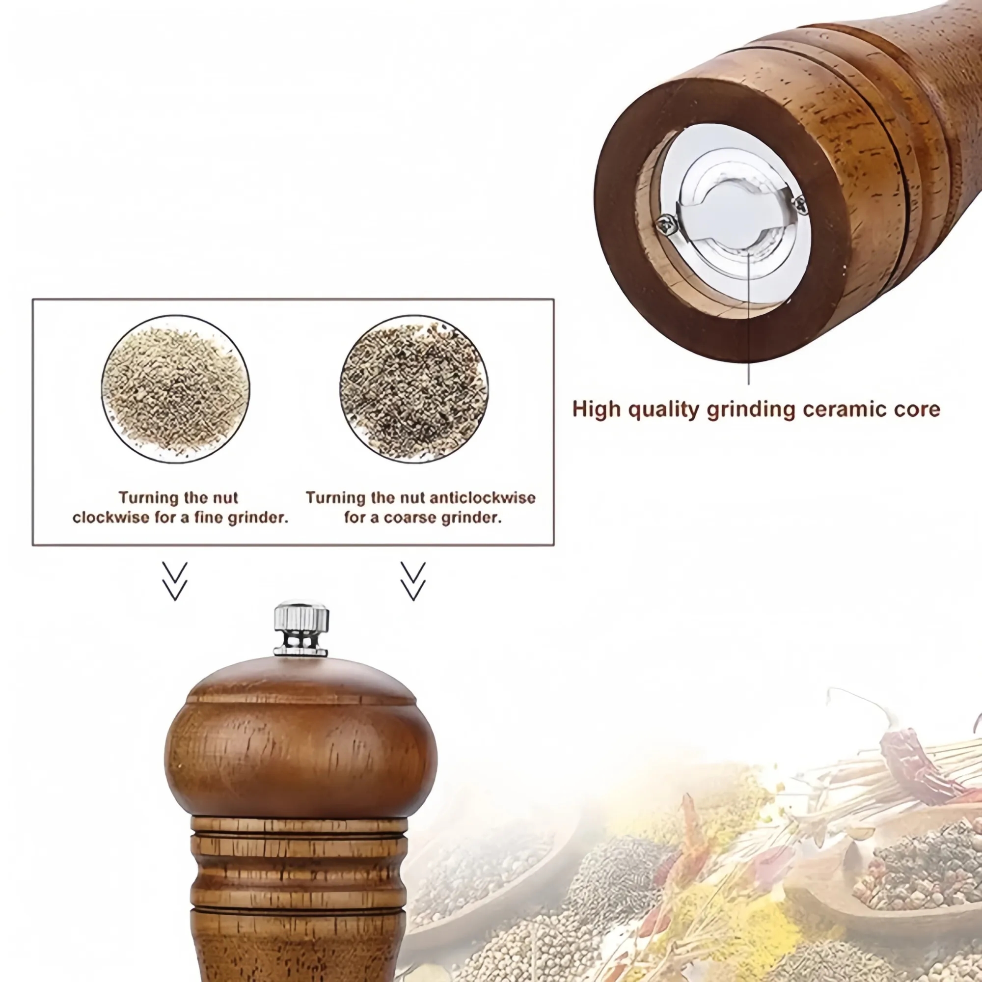 8-inch manual wooden pepper grinder 5