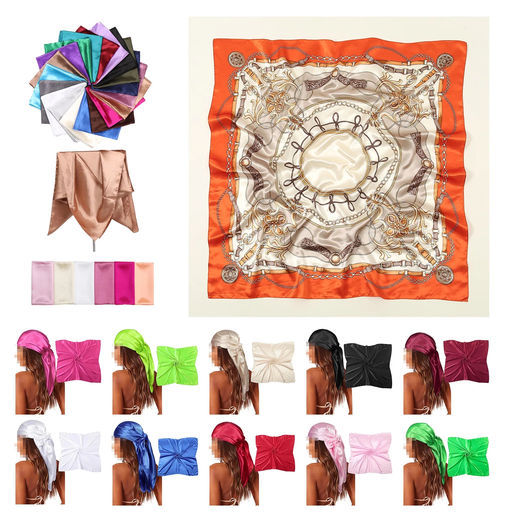35" Large Square Silk Bandana 12
