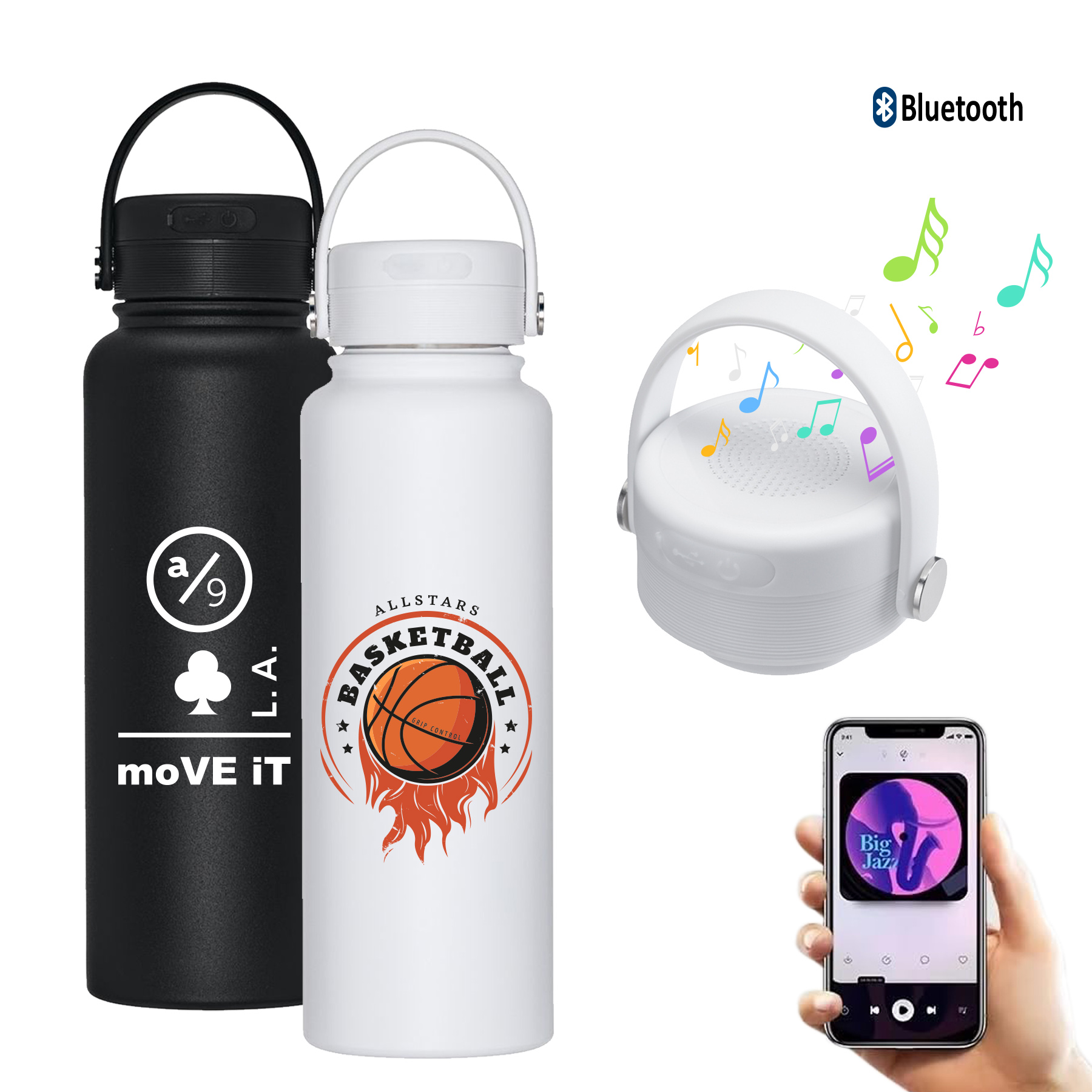 40oz SS Double Wall Vacuum Wireless Bluetooth Bottle, custom water bottle with logo imprint 5