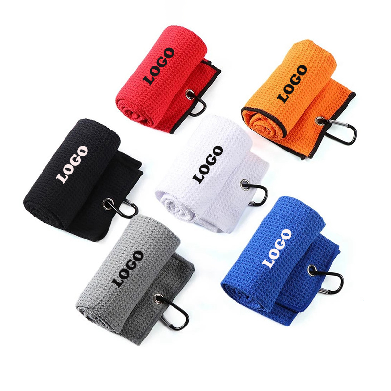 Microfiber Fabric Waffle Pattern Golf Towels w/Carabiner Clip 8