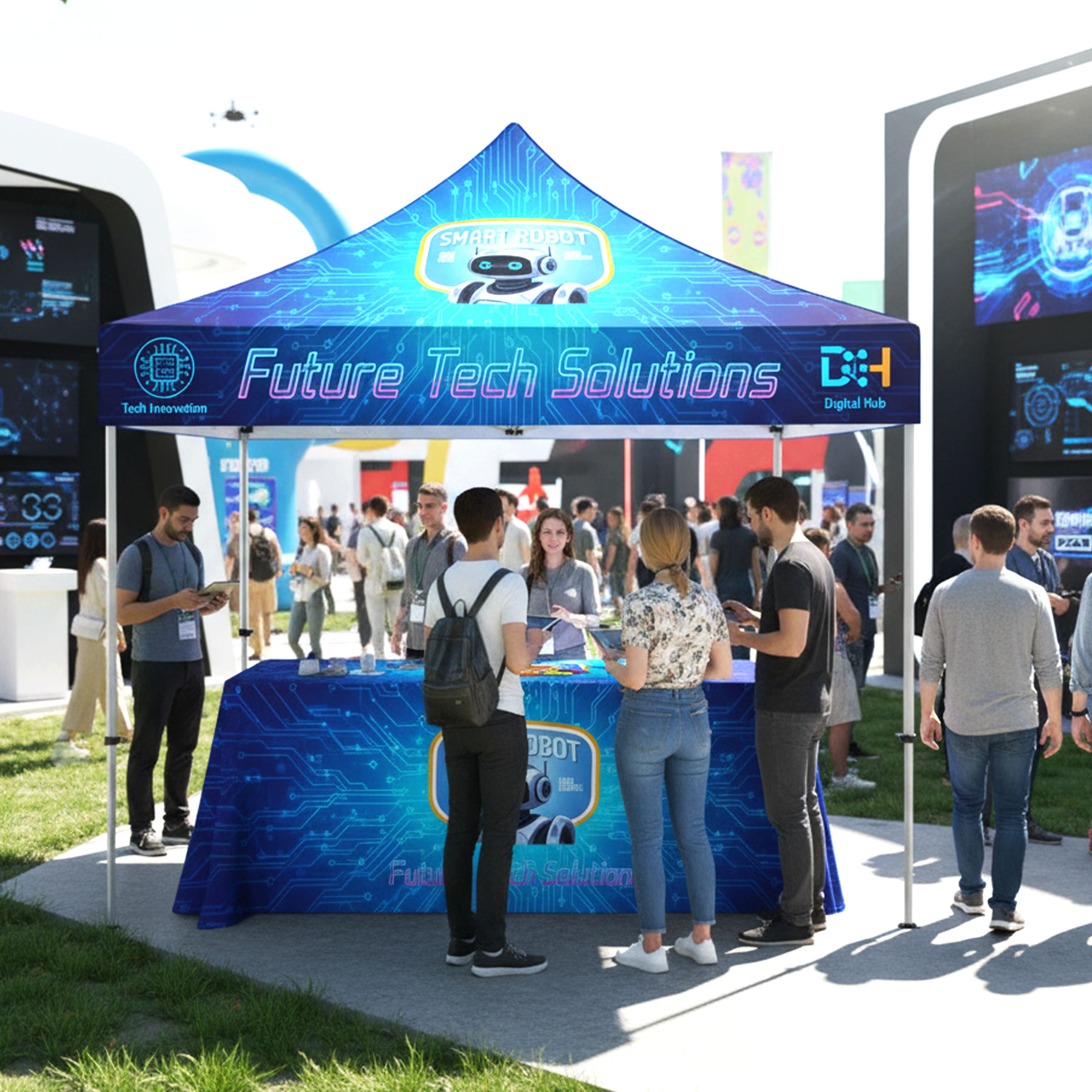 10'x10' Deluxe White Steel Frame, Dye Sublimation Canopy & 6' Table Cover 10