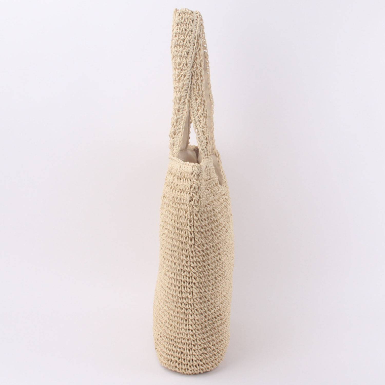 Handwoven Paper Rope Beach Tote Bag w/ Polyester Lining 8