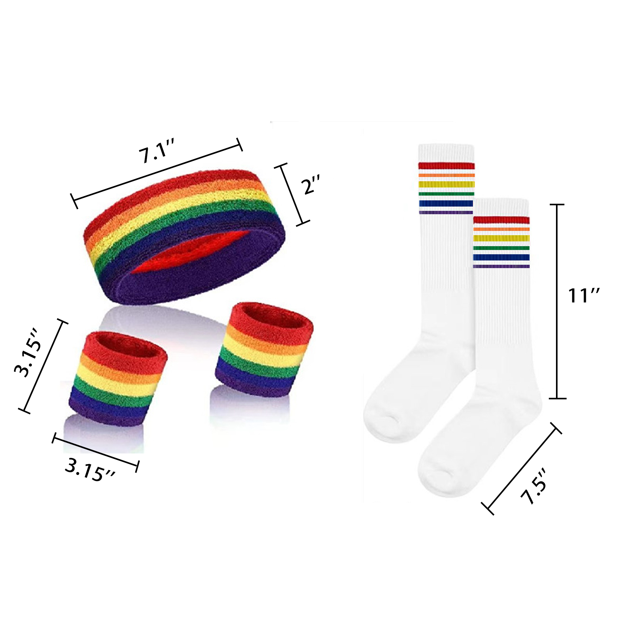 5-Piece Rainbow Headband Wristband Sock Kit 3