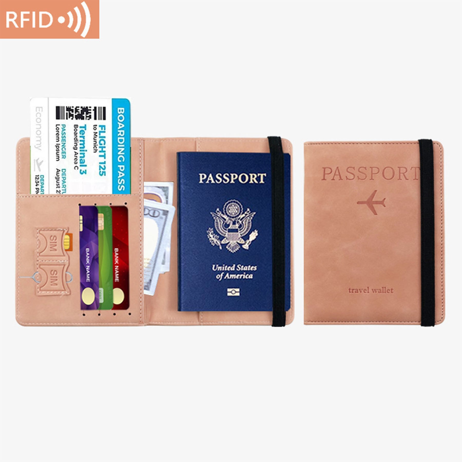RFID Passport Holder Travel Wallet W/ Band 7