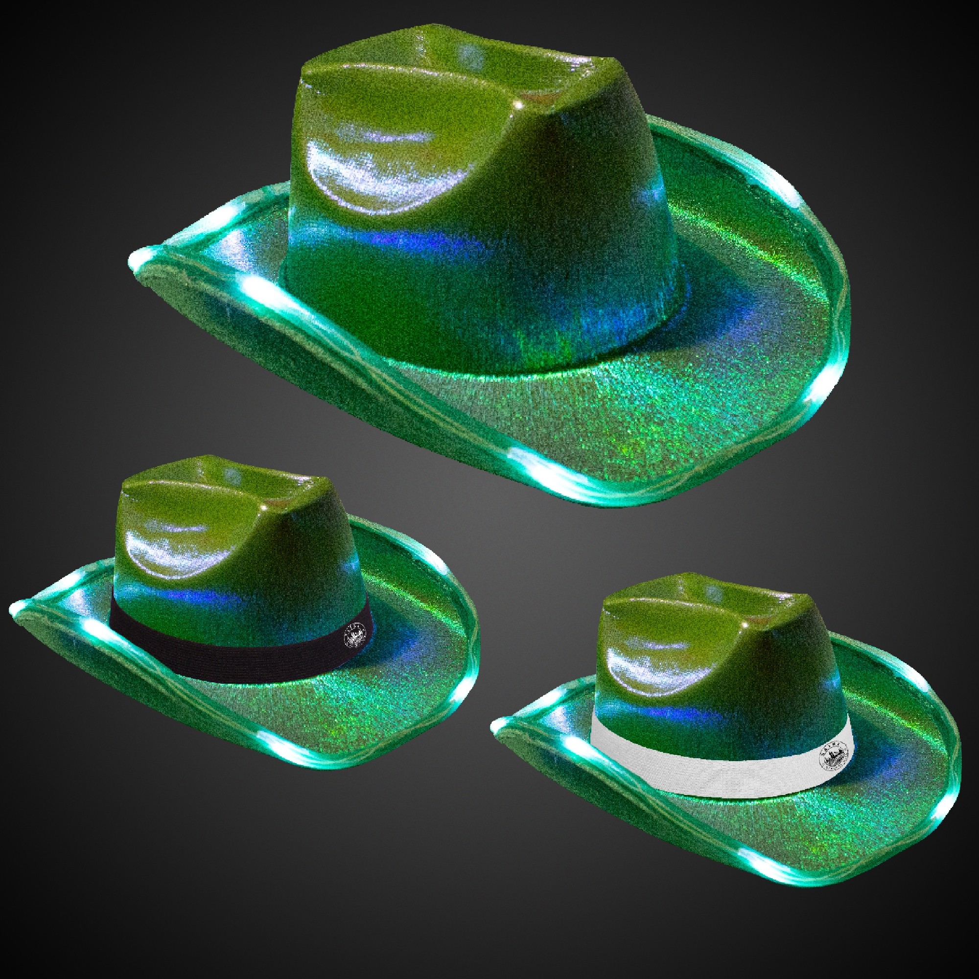Green Iridescent Light Up Cowboy Hat(Blank)
