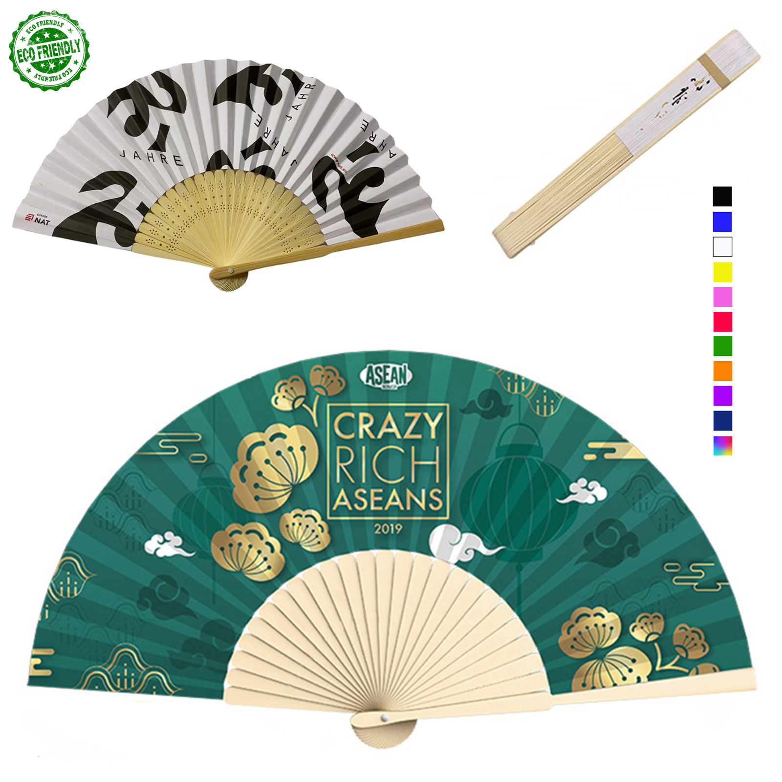 Fancy Bamboo Hand Fan - Full Color 25