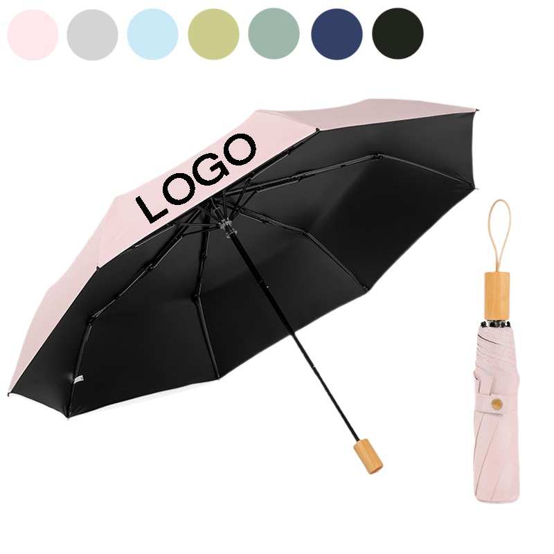 Custom Foldable Sun & Wind Proof Umbrella with Wooden Handle 11