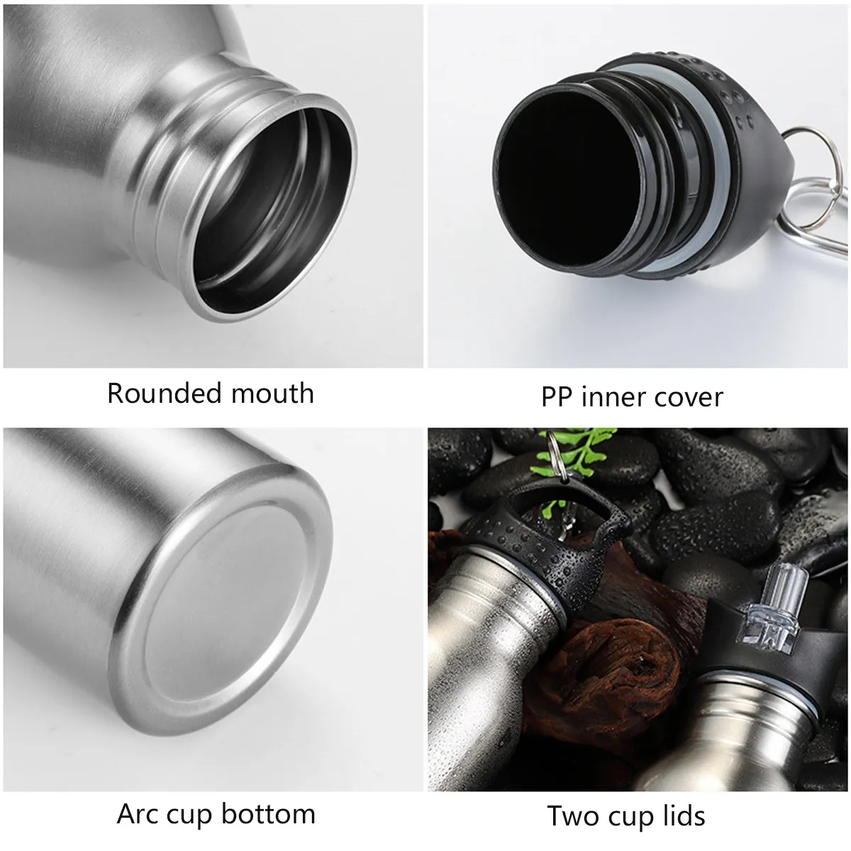 Stainless Steel Sports Bottle With Carabiner 3