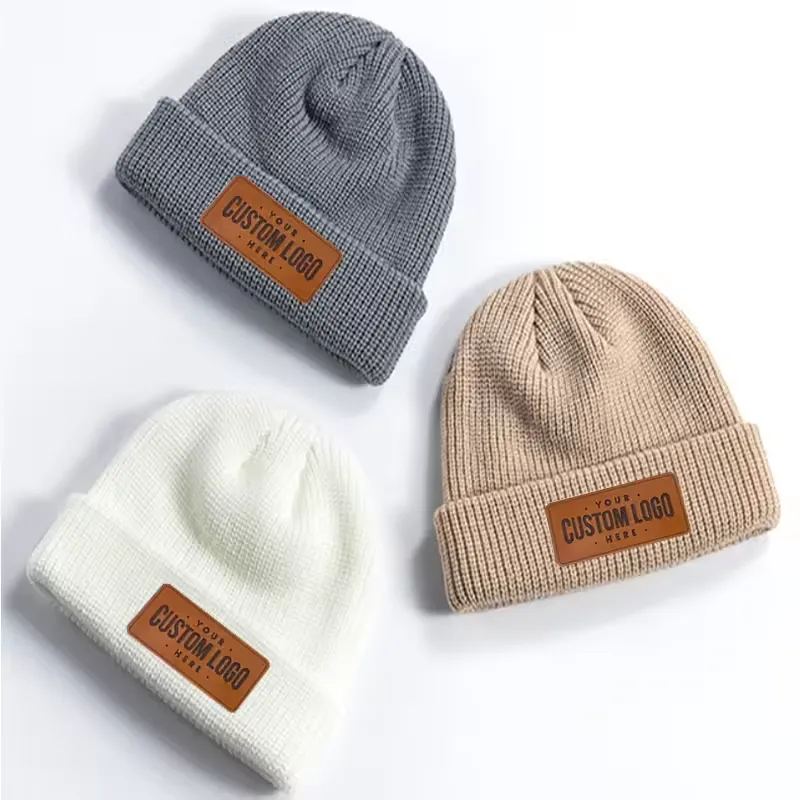 Cuffed Knit Beanie With Faux Leather Patch 6