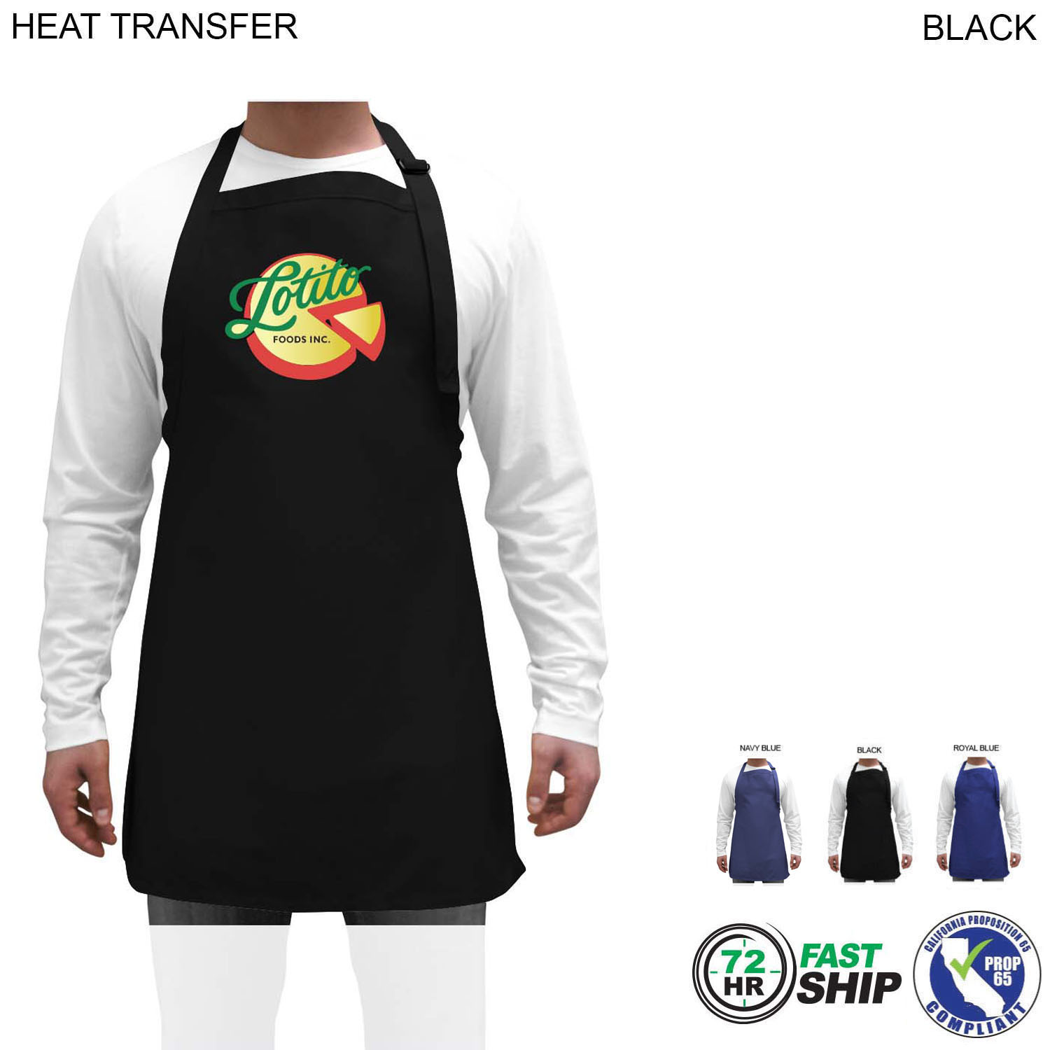 72 Hr Fast Ship - Domestic made Twill Bib Apron, 25x28, 2 Pockets, Adjust Neck, Heat Transfer Logo 2