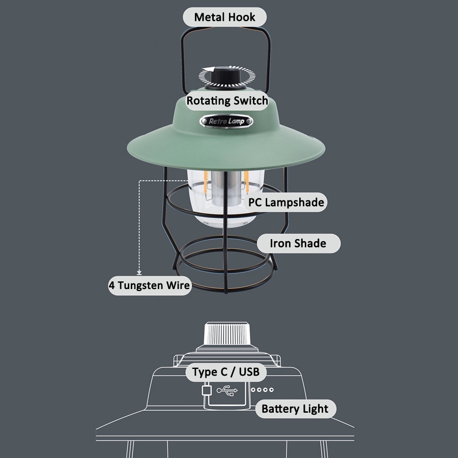 Retro Outdoor Camping Light & Picnic Lantern with Power Bank 10