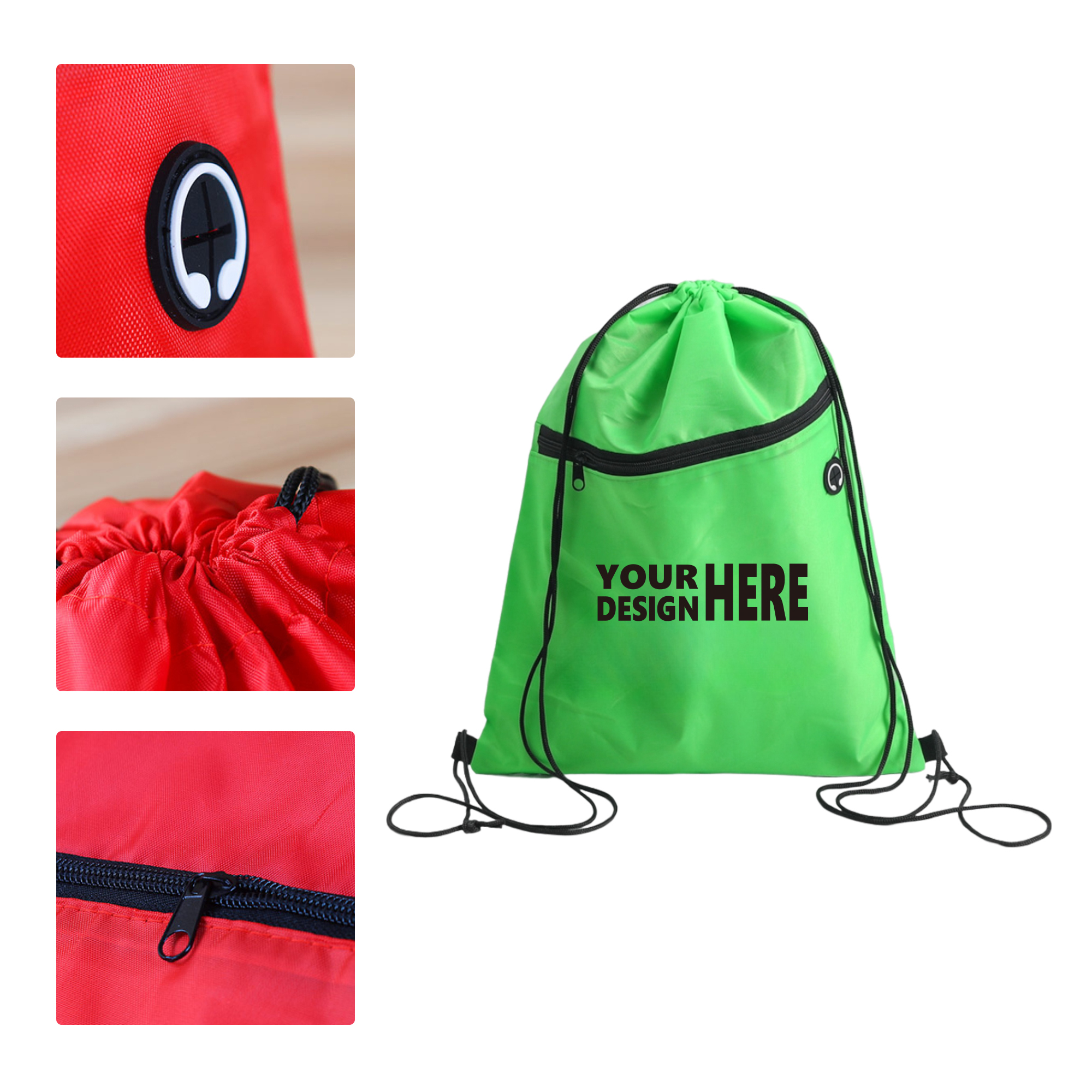 MOQ 50 Drawstring Sports Backpack with Earphone Hole 1