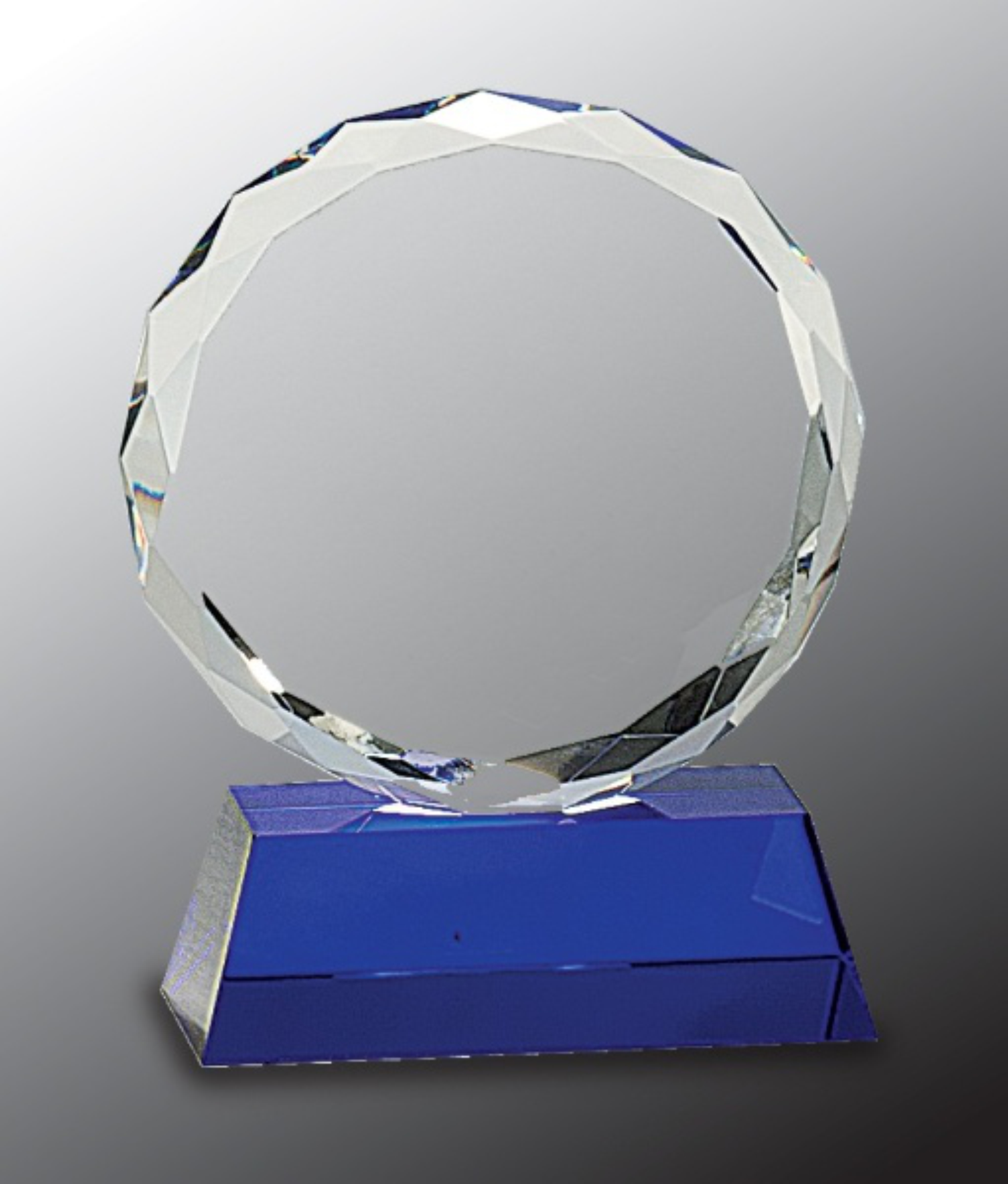 5" Round Facet Crystal Award on Blue Pedestal Base 2