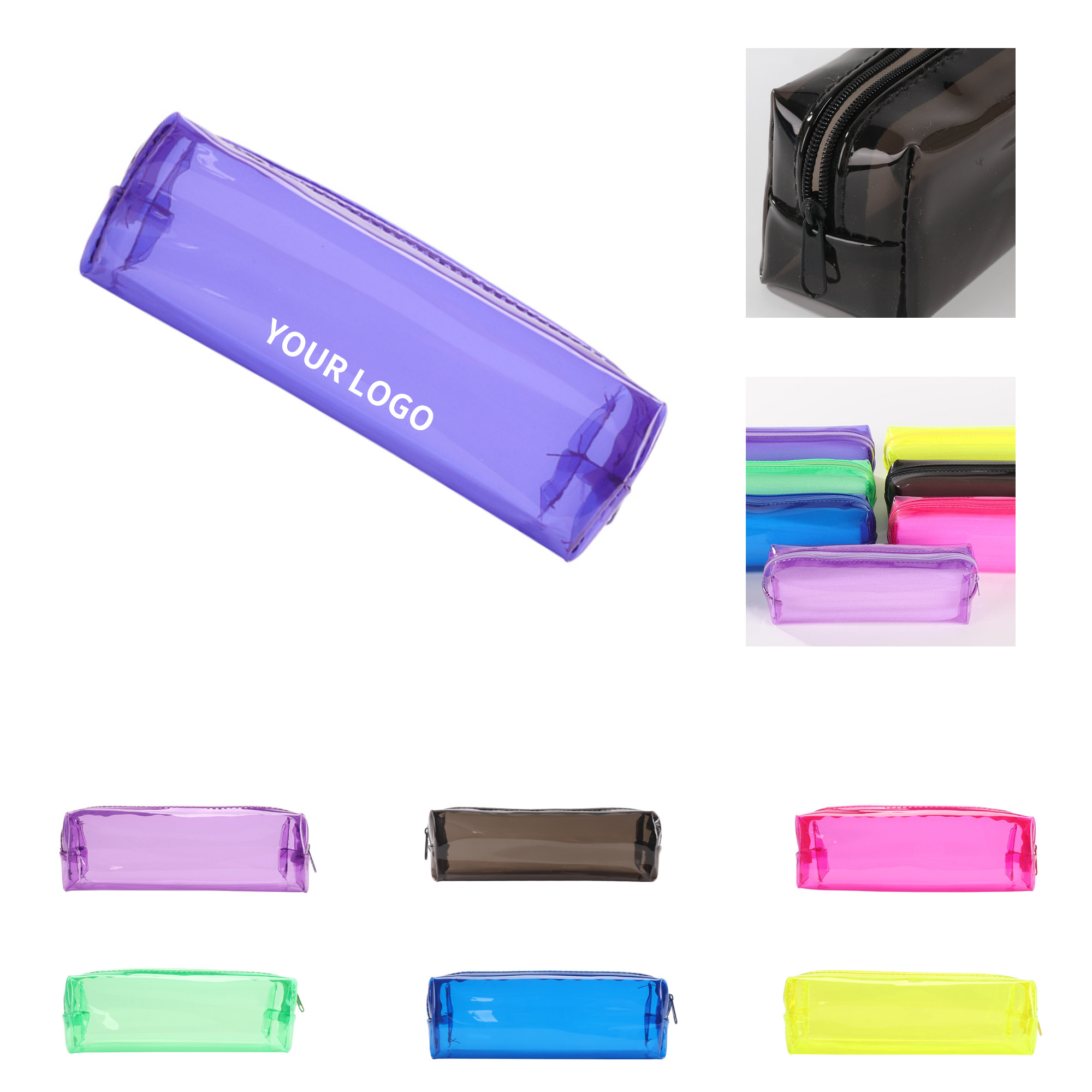 Transparent Polyvinyl Chloride Zipper Pen Bag 7.1 x 2 x 2" 7