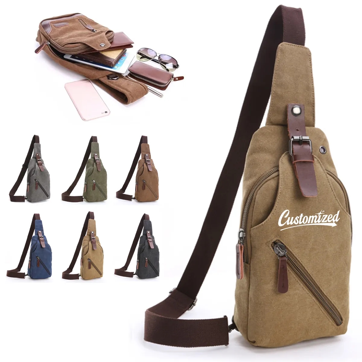 Casual Canvas Crossbody Sling Bag with Leather Accents 7