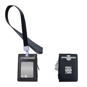 Stylish 1 Side Zipper PU Leather Card Case With Lanyard 5