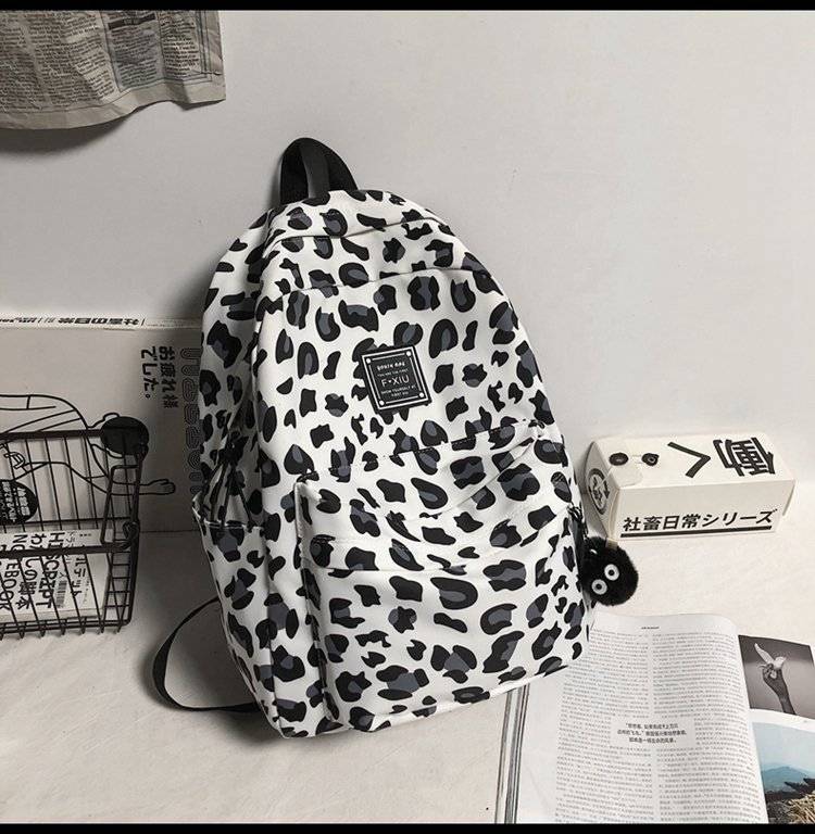 Nylon Leopard Print Backpack Schoolbag 7