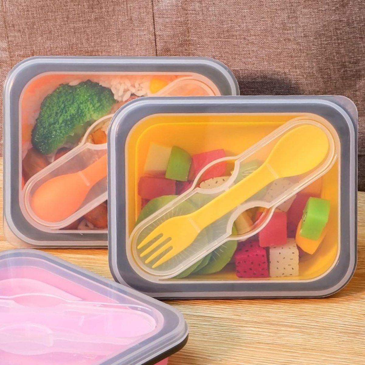 20Oz. Collapsible Silicone Lunch Box W/ Lid Utensil Slot 7