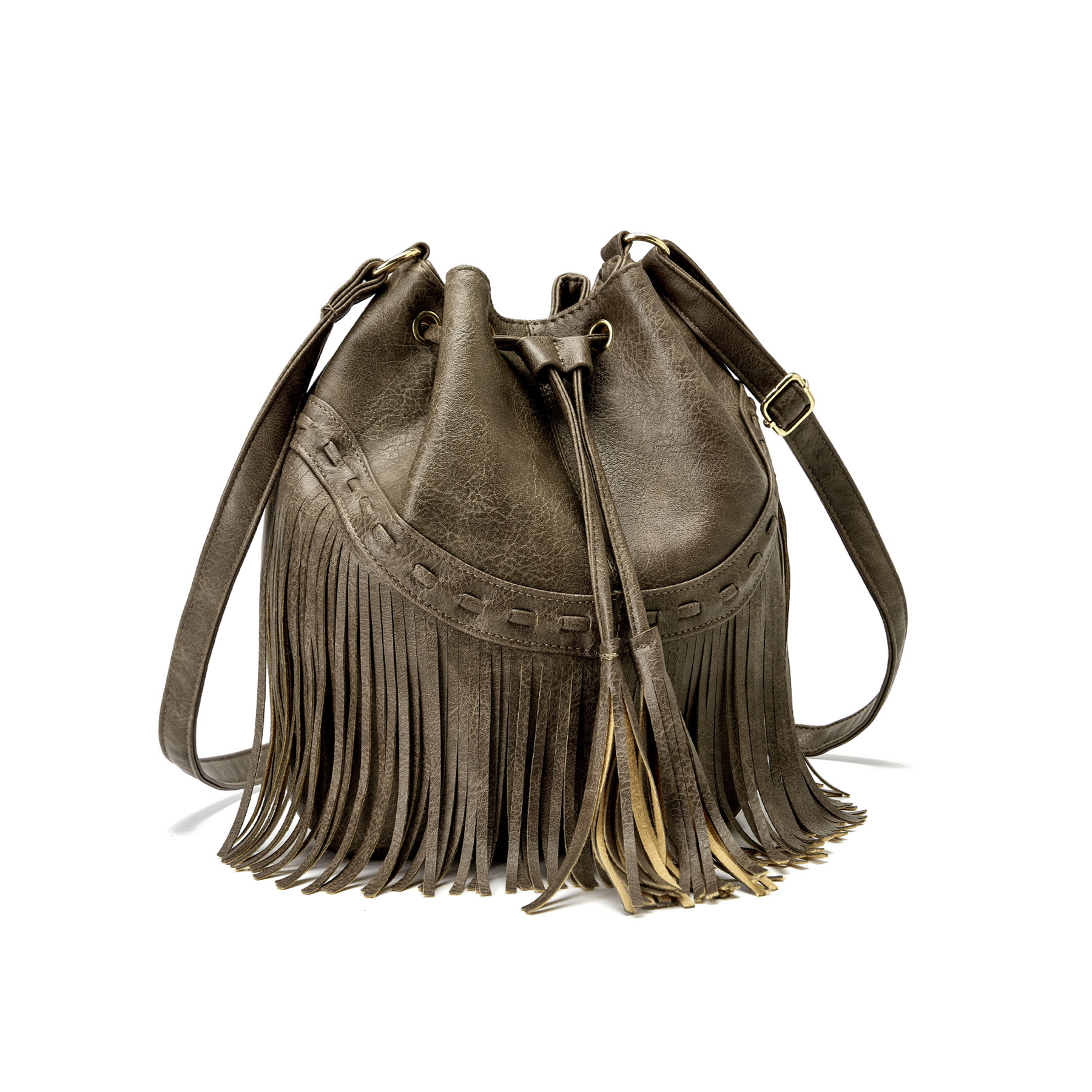 PU leather Drawstring Purse Tassel Crossbody Shoulder Bag 6