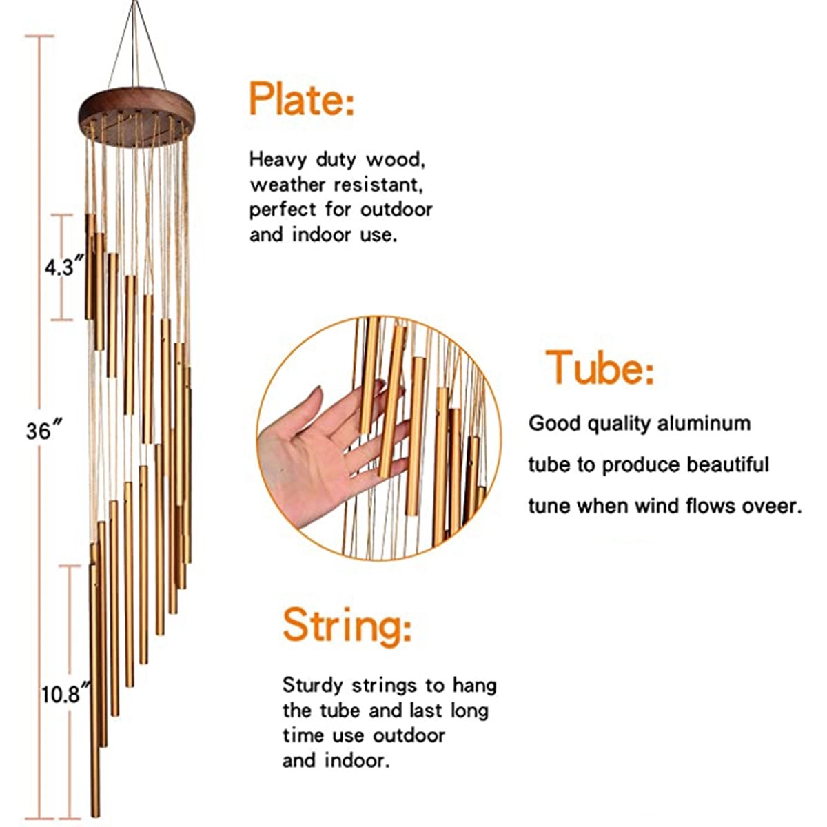 Gold Spiral Wind Chime with 18 Tubes 3