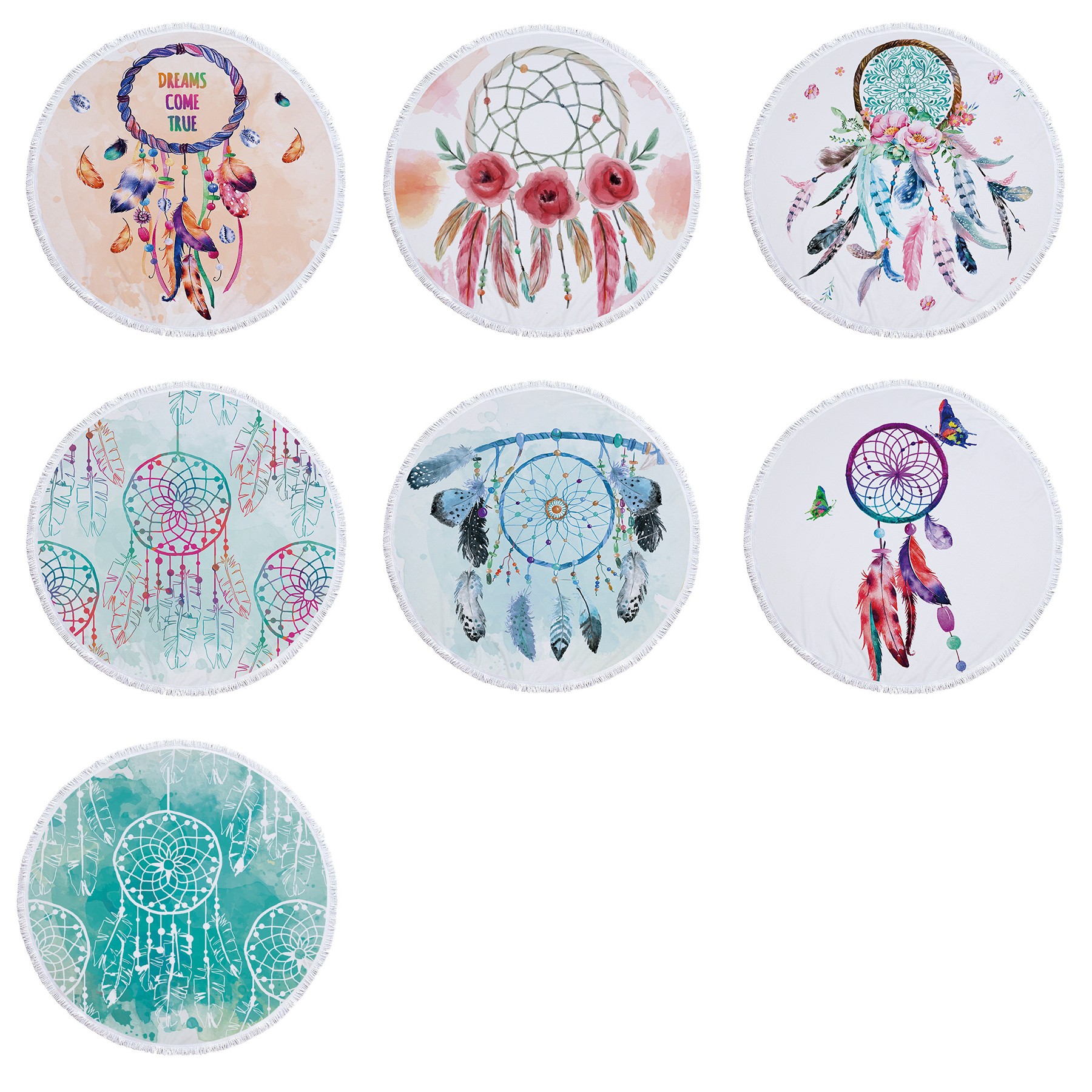 Dreamcatcher Printing Round Beach Towel With Tassels 14